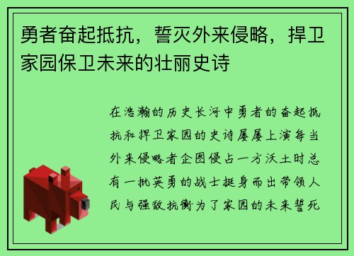 勇者奋起抵抗，誓灭外来侵略，捍卫家园保卫未来的壮丽史诗